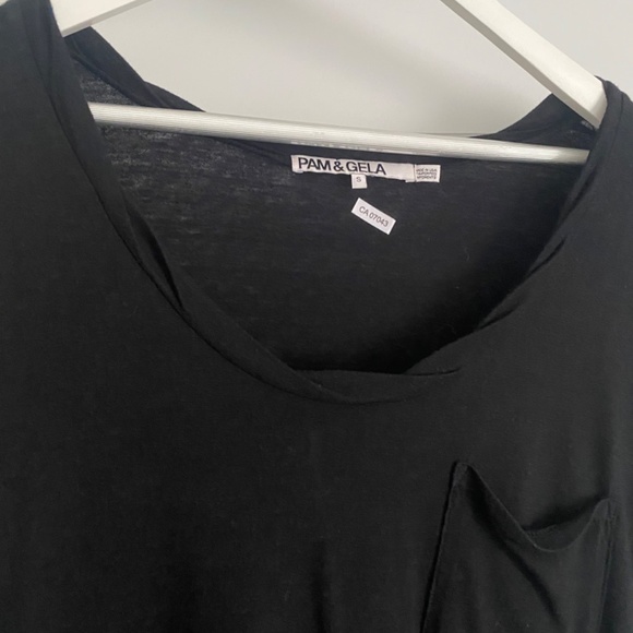 Pam & Gela Black Scoop Neck Black Tee Shirt Size Small - Picture 2 of 3